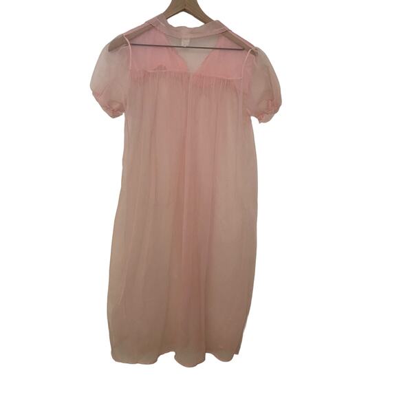 VINTAGE Woman's Size Small Pink Embroidered Sleep Nightgown Set Made In USA - Picture 3 of 16